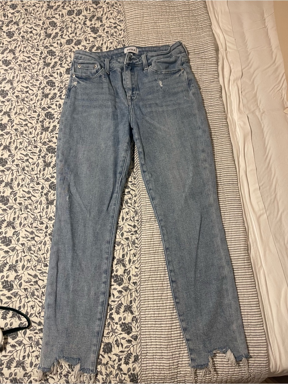 pistola Light Blue Straight Leg Distressed Jeans